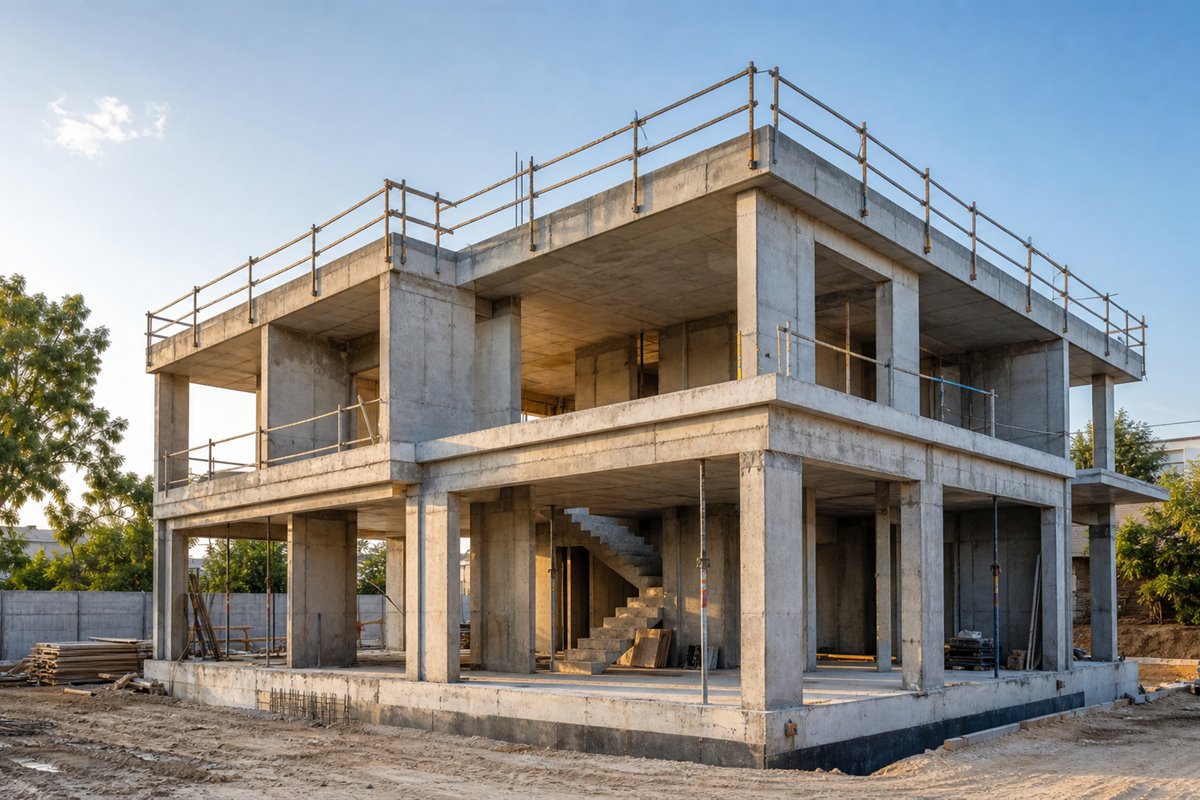 יציקות בטון, עמודים ותקרות בבית פרטי